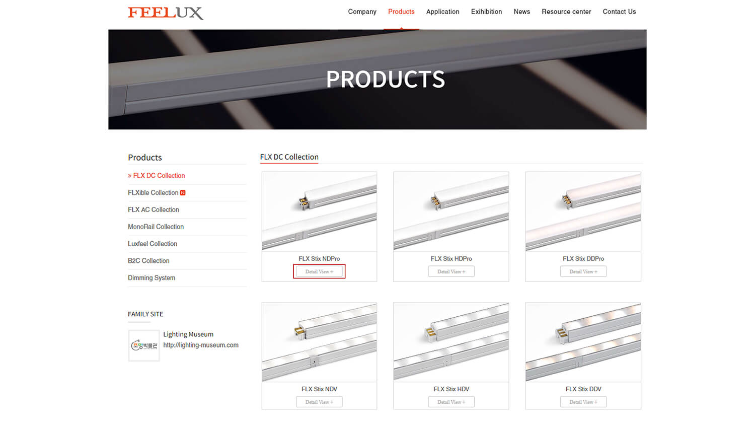 Step 1: Locate the luminaire you are looking for. Click on the DETAIL VIEW + button.